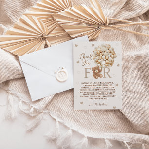Carte De Remerciements Baby shower Brown de ballons d'ours en peluche