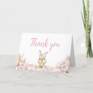 Carte De Remerciements Baby shower Bunny Boho Rose