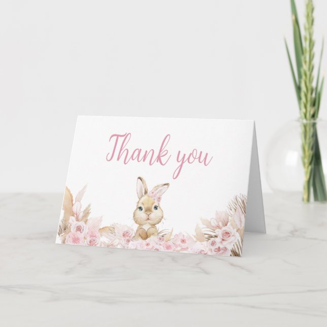 Carte De Remerciements Baby shower Bunny Boho Rose (Devant)