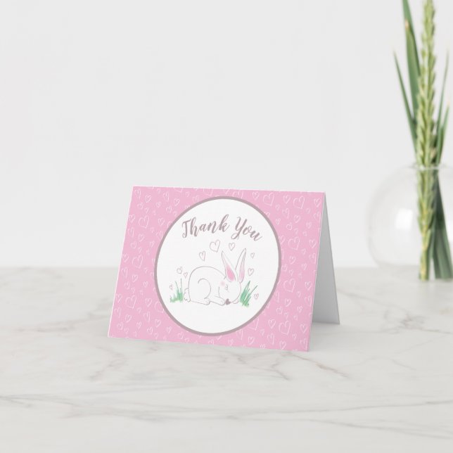 Carte De Remerciements Baby shower Bunny rose Bois Aquarelle (Devant)