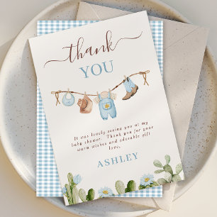 Carte De Remerciements Baby shower Cactus Cowboy Cute Blue Clothesline