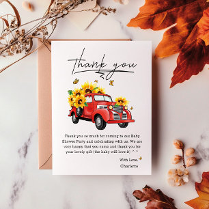 Carte De Remerciements Baby Shower Camion Vintage avec Tournesols