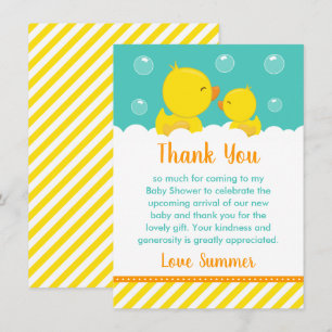 Carte De Remerciements Baby Shower Canard en Caoutchouc Jaune et Vert