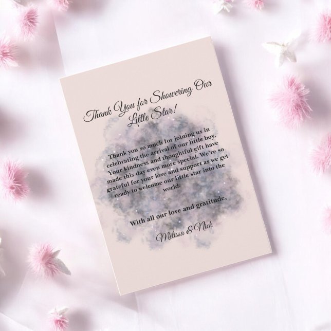 Carte De Remerciements Baby shower céleste Aquarelle rose Bébé Fille (Créateur téléchargé)