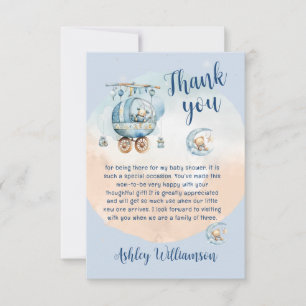 Carte De Remerciements Baby shower céleste de l'ours en peluche mignon