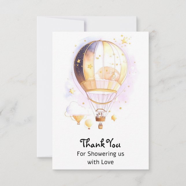 Carte De Remerciements Baby shower Celestial Dreamland Hot Air Balloon (Devant)
