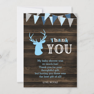 Carte De Remerciements Baby Shower Cerf Bleu Bois Rustique