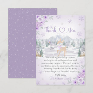 Carte De Remerciements Baby Shower Cerf Violet Flocon de Neige Hiver