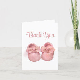 Carte De Remerciements Baby shower Chaussures Aquarelle Rose