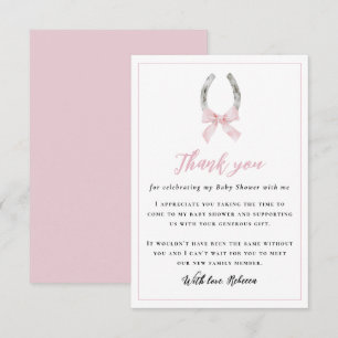 Carte De Remerciements Baby Shower Chevalin Moderne Ruban Rose
