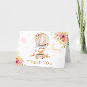 Carte De Remerciements Baby shower Chic Floral Hot Air Balloon Animaux