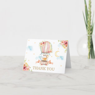 Carte De Remerciements Baby shower Chic Floral Hot Air Balloon Animaux
