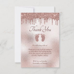 Carte De Remerciements Baby shower Chic Parties scintillant rose