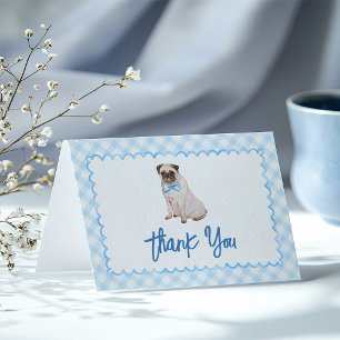 Carte De Remerciements Baby Shower Chien Gingham Bleu