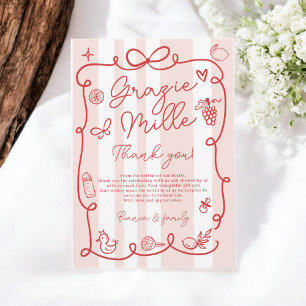 Carte De Remerciements Baby shower Ciao À Thème Italien Rouge Rosé