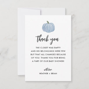 Carte De Remerciements Baby shower Citrouille bleu
