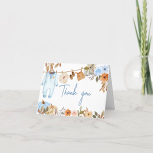 Carte De Remerciements Baby shower Citrouille bleu automne
