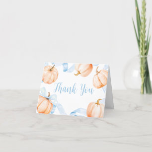 Carte De Remerciements Baby shower Citrouille Blue Bow