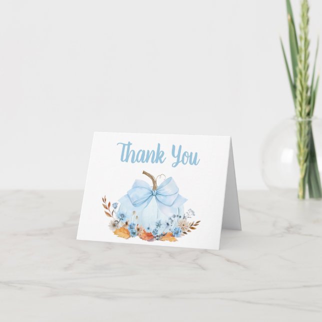 Carte De Remerciements Baby shower Citrouille Blue Bow (Devant)