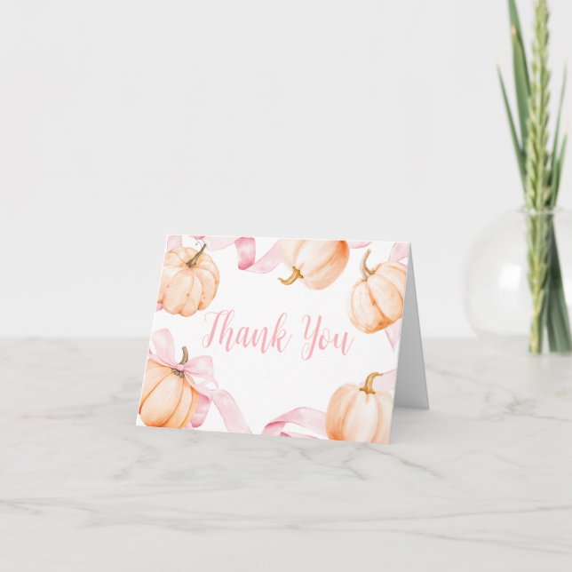 Carte De Remerciements Baby shower Citrouille de Bow rose (Devant)