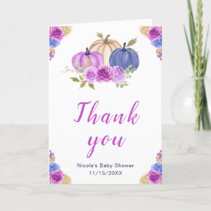 Carte De Remerciements Baby shower Citrouille de couleur violet et bleu m