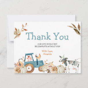 Carte De Remerciements Baby shower citrouille de tracteur pour animaux de