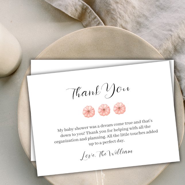 Carte De Remerciements Baby shower Citrouille doux (Sweet Pumpkin Baby Shower Thank You Card)