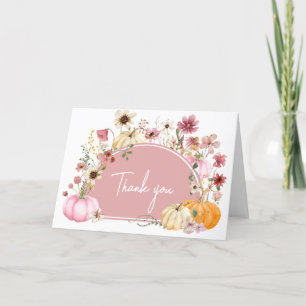 Carte De Remerciements Baby shower Citrouille Fleur sauvage rose
