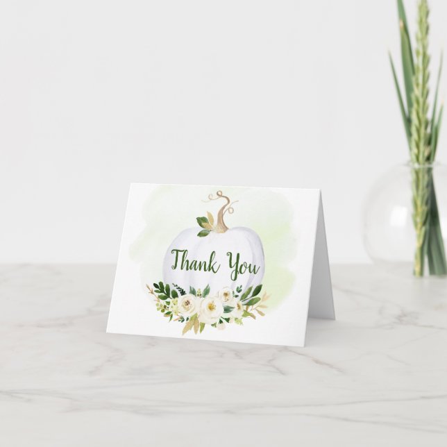 Carte De Remerciements Baby shower Citrouille Gold Little (Devant)