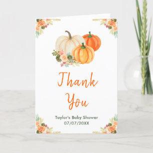 Carte De Remerciements Baby shower Citrouille orange et vert