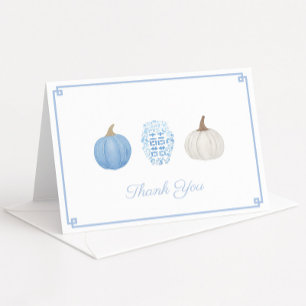 Carte De Remerciements Baby shower Citrouille Preppy Blue White