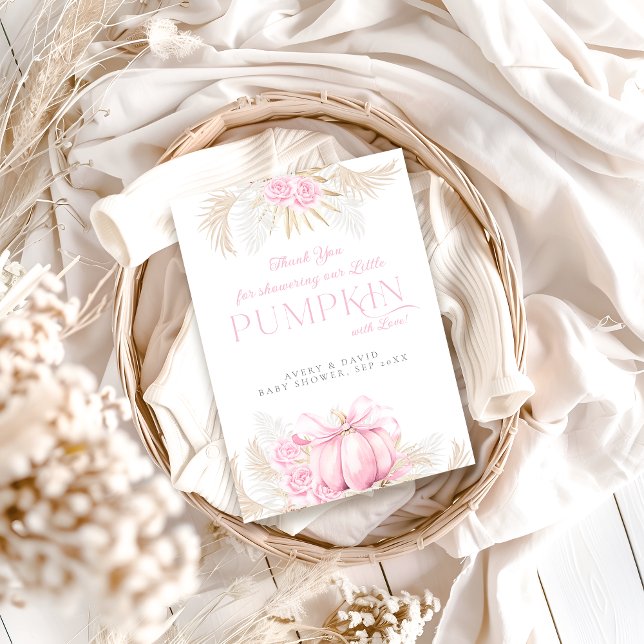 Carte De Remerciements Baby shower Citrouille rose fille Floral Bow (Créateur téléchargé)