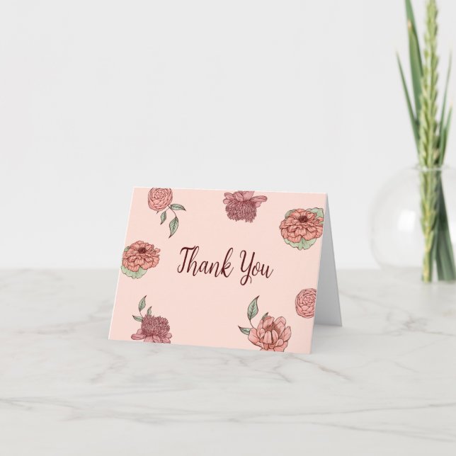 Carte De Remerciements Baby shower Citrouille rose floral (Devant)