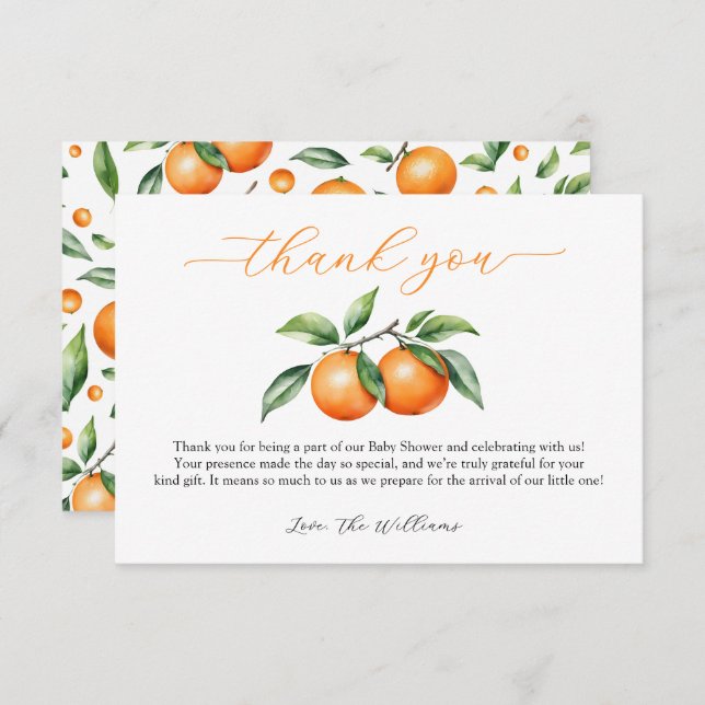 Carte De Remerciements Baby shower Citrus Orange (Devant / Derrière)