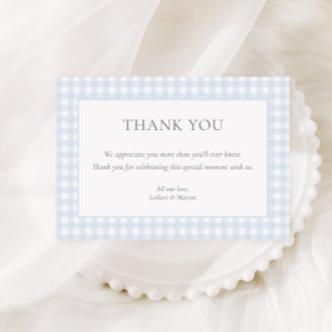 Carte De Remerciements Baby Shower Classique Garçon au Gingham Bleu Clair