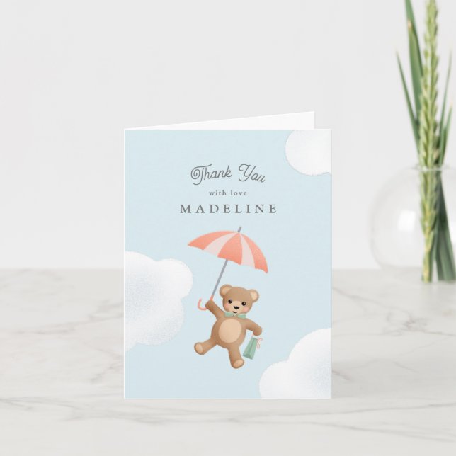 Carte De Remerciements Baby shower classique Teddy Bear Pastel (Devant)