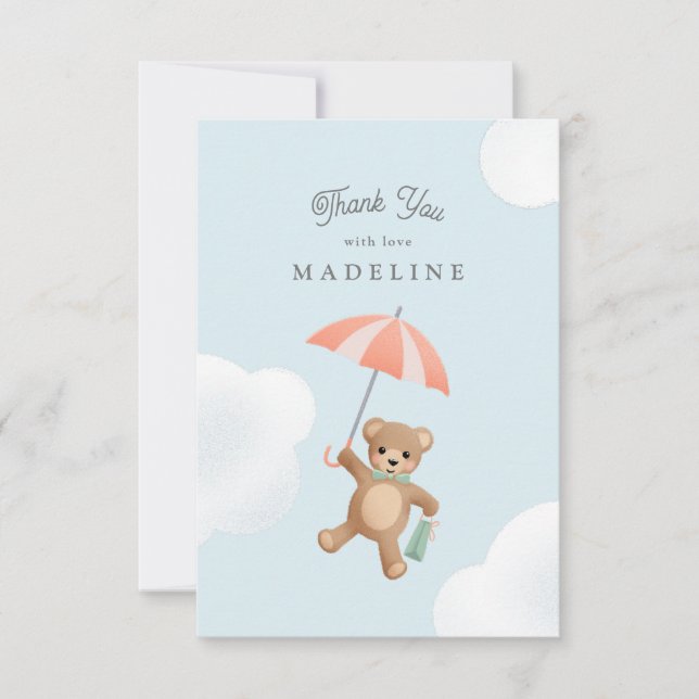 Carte De Remerciements Baby shower classique Teddy Bear Pastel (Devant)