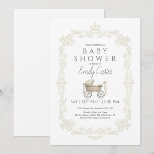 Carte De Remerciements Baby shower classique Vintage pour bébé poussette 