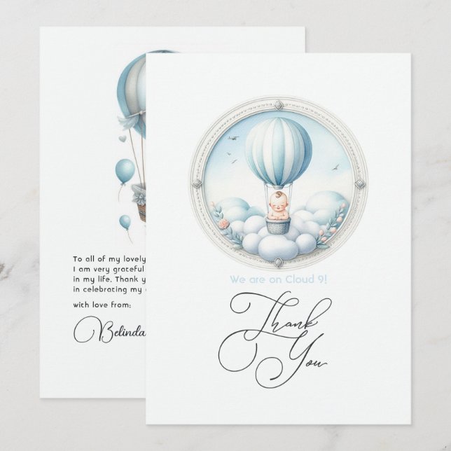 Carte De Remerciements Baby Shower Cloud 9 (Devant / Derrière)