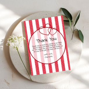 Carte De Remerciements Baby Shower Cœurs Doubles Rayures de Craie Rouge M