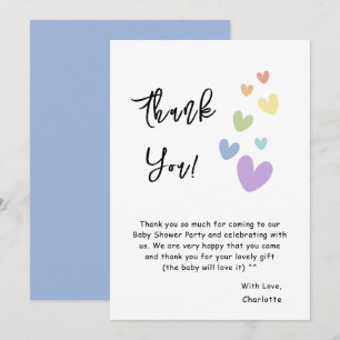 Carte De Remerciements Baby Shower « Cœurs mignons et colorés »