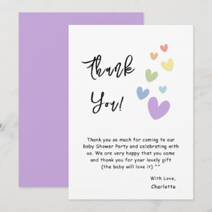 Carte De Remerciements Baby Shower Cœurs Mignons et Colorés