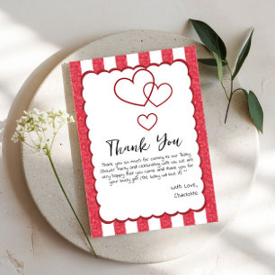 Carte De Remerciements Baby Shower Cœurs Triples Rayures Craie Rouge Mode