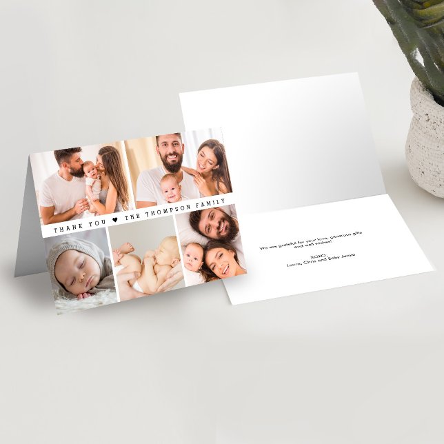 Carte De Remerciements Baby shower Collage photo personnalisé simple (Minimalist baby shower thank you folded card photo grid)