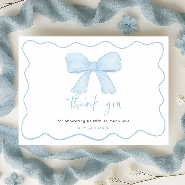 Carte De Remerciements Baby shower Coquette Blue Boy Bow (Créateur téléchargé)