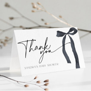 Carte De Remerciements Baby Shower Coquette Minimaliste à Ruban Noir