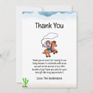 Carte de remerciements Baby shower Cowboy