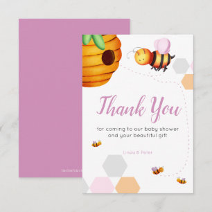 Carte De Remerciements Baby shower d'abeille rose