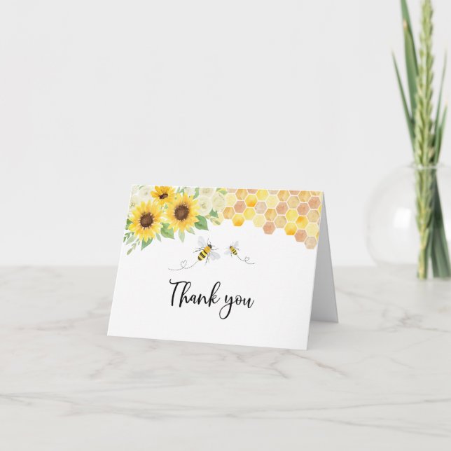 Carte De Remerciements Baby shower d'abeilles de tournesol (Devant)