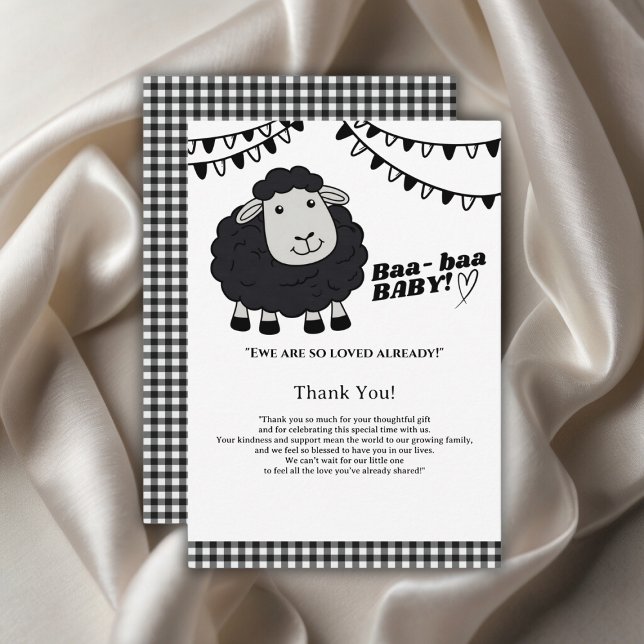 Carte De Remerciements Baby shower d'agneau noir Kawaii (Créateur téléchargé)